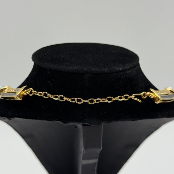 Vintage Runway Monet Gold Rhinestone Black Enamel Necklace Sectional Collar - Picture 3 of 8